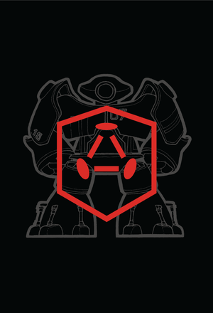 Crystal Fortress logo in front of illustration of robot