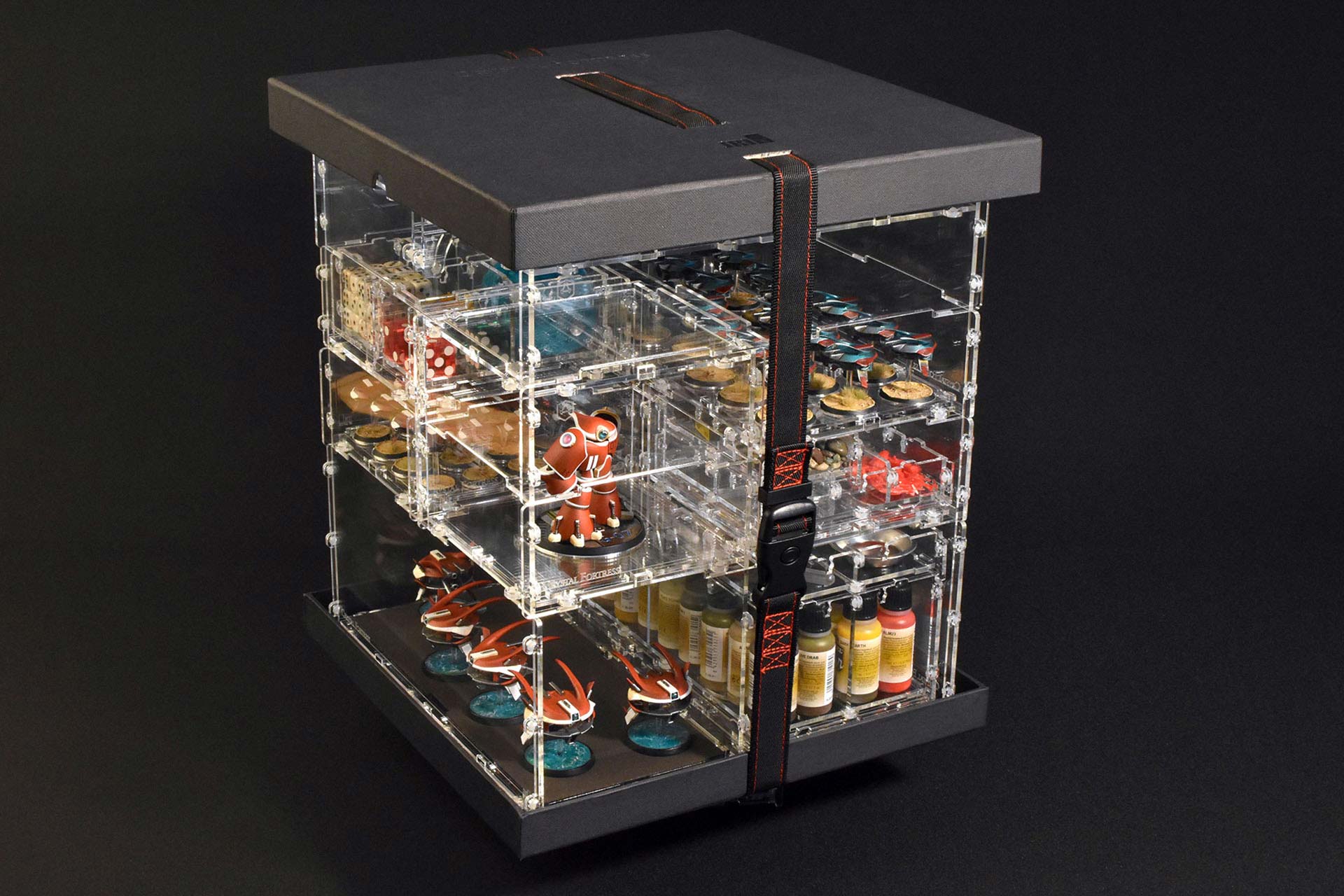 Display case for miniatures and gaming supplies