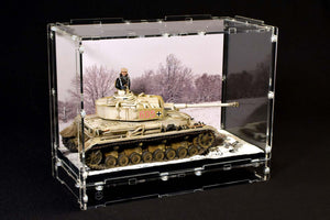 Diorama showing tank in acrylic display case